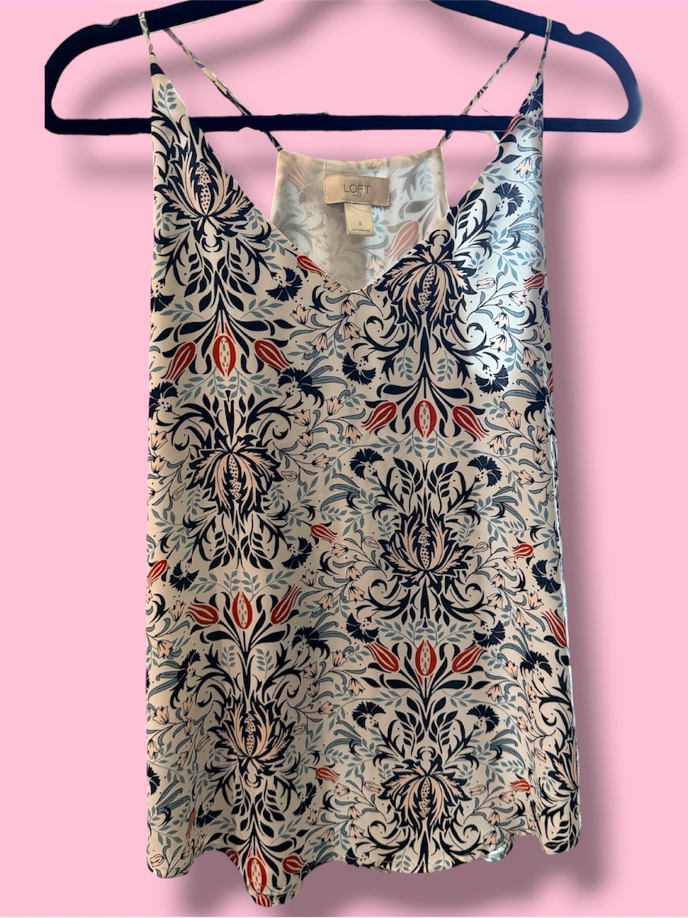 LOFT Navy, Coral & White Floral-Print Silk Cami #33